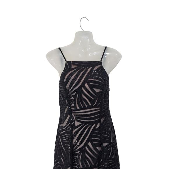 Trixxi Square Neck Strappy Sequin Embroidered Prom Dress Side Slit Black Size 3 - Picture 3 of 9